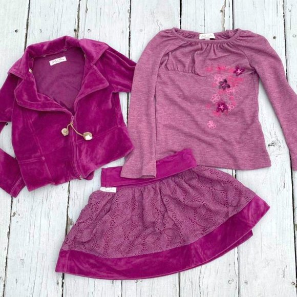Luna Luna Copenhagen Girls 3 PC Pink Velour Skirt Set - Picture 1 of 1